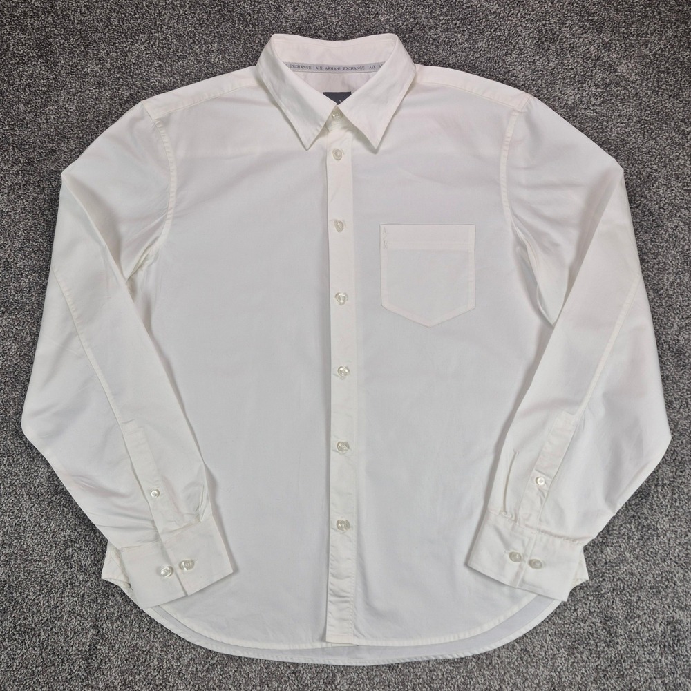 Armani Exchange Dress Shirt Mens Large White Long Sleeve Pocket Embroidered